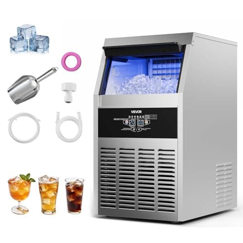 VEVOR Commercial Ice Maker Machine, 130 lbs/24h with 16-30 lbs Storage Capacity, Built-in/Freestanding/Under Counter, Stainless Steel Ice Maker with LED Display & Self-Cleaning, Home Bar Restaurant