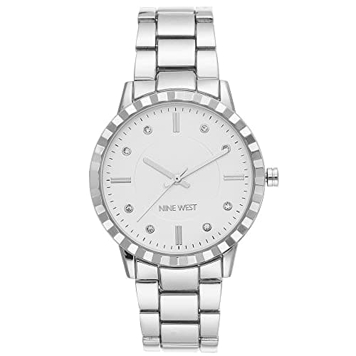 Nine West Women's NW/2283SVSV Crystal Accented Silver-Tone Bracelet Watch