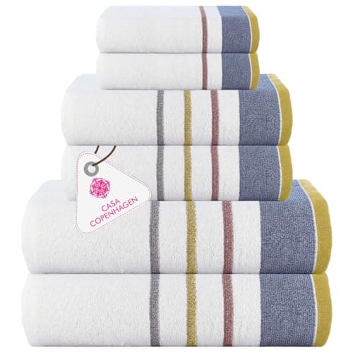 CASA COPENHAGEN White Bay 6Pcs 100% Egyptian Cotton Large Designer Towels Gift Set- Iron Grey - Charcoal, 600GSM, 2Bath 2Hand 2Washcloths, Bath Towels for Bathroom (Gift Set for Women & Men)