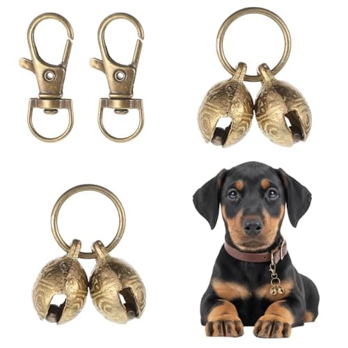 2 Set Copper Bell for Dog Collar with Snap Clips Extra Loud Brass Bell for Medium Large Dogs Vintage Pets Collar Charms Bells Pendants for Keychain Pet Collars Bells Home Door Decor Crafting Ornaments