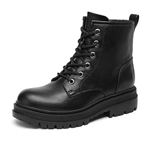 DREAM PAIRS Combat Boots Ankle Booties Lace-up Platform Side Zipper Lug Sole Boots Ankle Boots for Women,Size 9,Black,STRONG-5