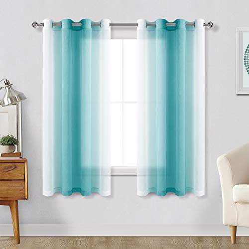 Hiasan Ombre Sheer Curtains Turquoise Gradient, 52 x 63 Inch, 2 Panels