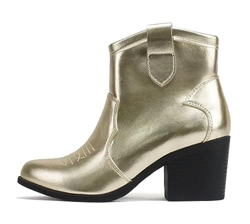 Soda “TELLER” ~ Women's Western Cowboy Boots with Stitched Detailing, Pointed Toe, and Low Block Heel (LIGHT GOLD, 7.5)
