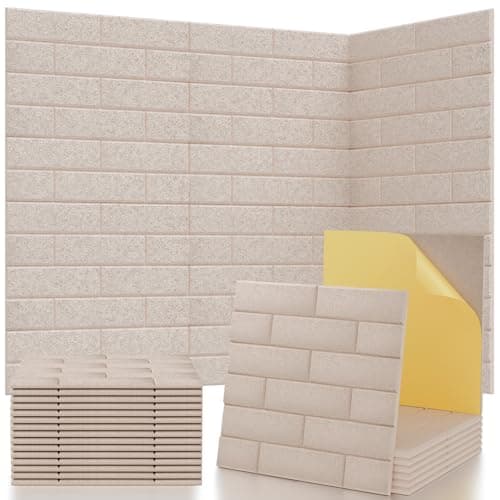 15 Pack Brick Acoustic Panels with Self Adhesive, 12" x 12" x 0.4" High Density Sound Absorbing Foam Panels for Walls, Noise Reduction for Home Studio & Office – Camel