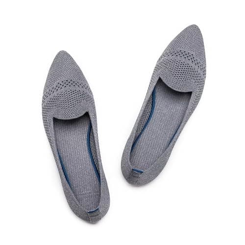 Frank Mully Womens Mesh Flat Shoes Penny Loafers Slip On Shoes Comfort Loafers for Women Pointed Toe Knit Shoes Women Lightweight Grey, 5