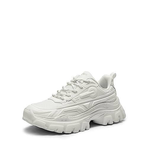 DREAM PAIRS Women Chunky Fashion Sneakers Platform Bold Lace-Up Comfortable Sneakers,Size 9.5,White,SDFN2368W