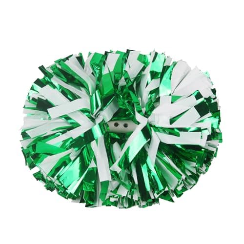 Lovecheer 2PCS Metallic Green and White Pom Poms Cheerleading Pro