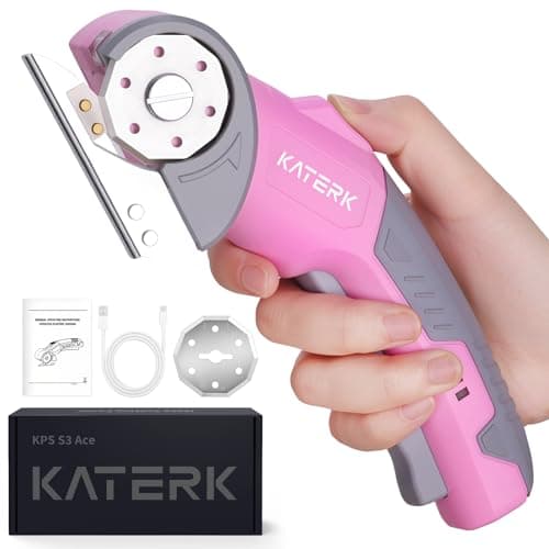 Katerk Cordless Electric Scissors with Safety Lock & LED Light, Pocket-sized Box Carpet Cardboard Cutters Tool, Ambidextrous Use, Rotary Cutter for Fabric, Leather, Plastic, Crafting, Industrial