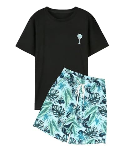 VahRuta Mens 2 Piece Graphic Print Shirt & Shorts Beach Outfits Sky Blue XL