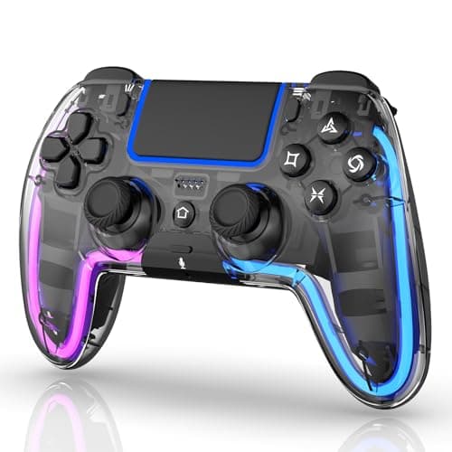 BETMI Wireless Controller for PS5, Pro/Slim/MAC/Steam Deck/PC, Hall Effect Joysticks,Dual Vibration, Macro/Turbo, 3.5mm Audio Jack, 6-Axis Gyro, Mute, Bluetooth LED Gamepad with Speaker(9 Colors Single & Dual-Color LED, L Pink R Cyan, Transparent)
