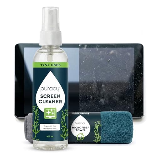 Puracy Screen Cleaner with Microfiber Cloth – All Purpose Phone, Laptop, Computer, TV Car Display Cleaner, Streak-Free and Fingerprint-Free (4 oz, Free & Clear)