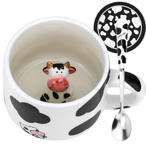 Arawat Cute Cow Mug with Animal Inside Cute Ceramic Coffee Mugs Cow Print Stuff Funny Tea Cups Coffee Mug with Spoon Unique Cup Gift for Women Friends Novelty Birthday Gifts for Cows Lover Unique Cup