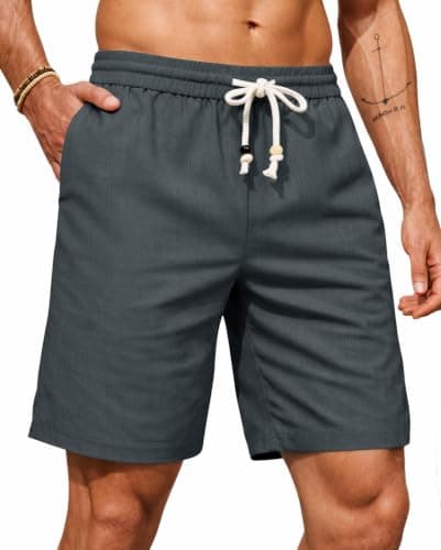 Herberton Men's Shorts Lightweight Shorts Outdoor Vintage Breathable Cozy Beach Pockets Linen Casual Elastic Waist Dark Grey L