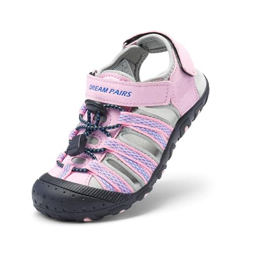 DREAM PAIRS Boys Girls Summer Outdoor Athletic Sport Sandals Hiking Beach Casual Water Closed Toe Adjustable Multicolor for Toddler/Little/Big Kids,Size 6 Toddler,Pink/Grey/Blue,171111-K