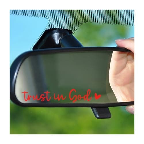 Ywdiml 4PCS/Set Trust in God Car Rearview Mirror Decals, Vehicle Rear View Mirror Decorative Stickers, Affirmation Reminder Automotive Wall Bumper Decal Accessories, Universal Fit (Reflective Red)