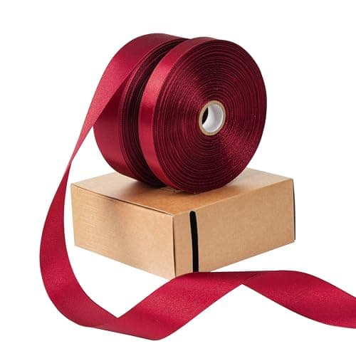 AFLZSP Ribbon for Gift Wrapping, Wine Red Satin Roll for Bows & Eternal Flower Making, Mother's Day Decoration 1,1/2 Inch x 50 Yds.(2 Rolls)