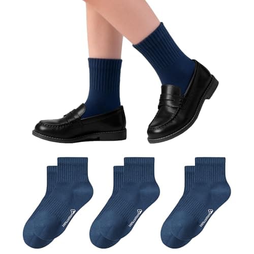 GUXIMIAR Unisex Kids Athletic Crew Dress Socks Boys Girls Cotton School Uniform Socks for Girls Casual Basic Socks 3 Pairs Navy 5-8T