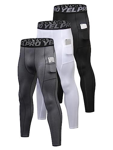 LEICHR 3 Pack Mens Compression Pants Running Tights Athletic Sports Baselayer Pockets Basketball Active Tights