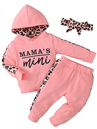 Yvowming Newborn Baby Girl Clothes Outfits Infant Hooded Sweatshirt Pants Headband Toddler Girl Clothing Set