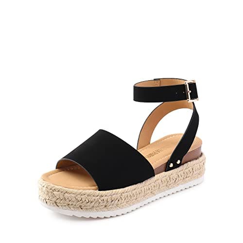 DREAM PAIRS Women's Platform Espadrilles Casual Ankle Strap Wedge Sandals Comfortable Dressy Summer Shoes,Size 7,Black-Nubuck,SDPW2359W