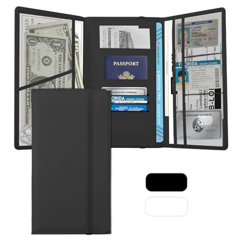 VKQTS Tri-fold PU Car Registration and Insurance Holder,Multi-Pocket Car Registration and Insurance Card Holder for Cards,Papers,Documents,Portable Cars Document Holders Glove Box (Black)