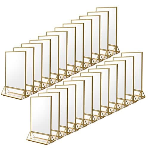 NIUBEE 5x7 Acrylic Sign Holder 25pack, Gold Trim Wedding Table Number Frame