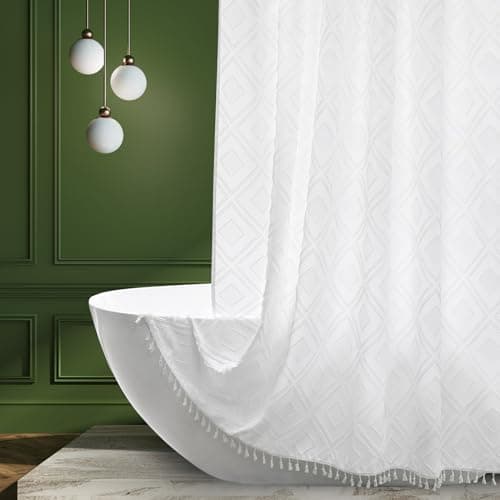 EurCross Fabric Shower Curtain,Soft & Elegant Water-Resistant Tufted Geometric Design Curtains for Bathroom72x72 inch,Machine Washable