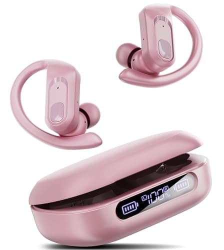 occiam Active Noise Cancelling Wireless Earbuds Bluetooth Headphones Ear Buds 96Hrs Playback Clear Call Waterproof Earphones with Ear Hook Microphones for Sport Running (Pink)