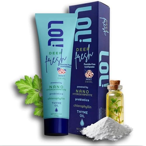 LOL! Deep Fresh Mint Swirl, Fluoride Free Toothpaste - Bad Breath Treatment for Adults | Nano Hydroxyapatite, Oral Probiotics, Thyme Oil, Parsley, Zinc Citrate Odor Neutralizing, Tooth Paste