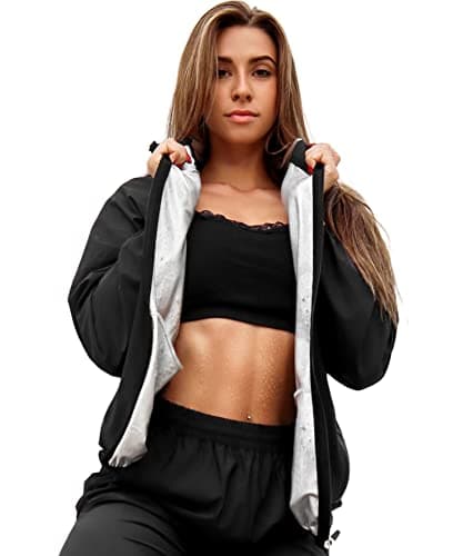 GALCHE Women's 2-Piece Comfort Fit Sauna Suit Jacket and Pants for Weight Loss (Black, X-Large)