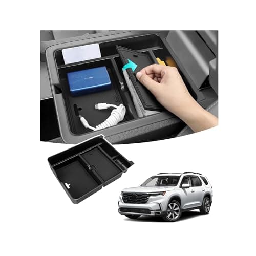 PeakPurit Center Console Hidden Box Organizer Compatible with Honda 2023-2025 2026 Pilot & 2024-2026 Passport & 2024 2025 Ridgeline Interior Accessories Insert Armrest Hidden Organizer Tray