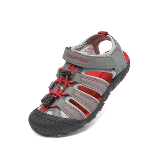 DREAM PAIRS Boys Girls Closed-Toe Outdoor Summer Sport Sandals for Toddler/Little/Big Kid,Size 6 Toddler,Grey/Light/Grey/Red,181105K