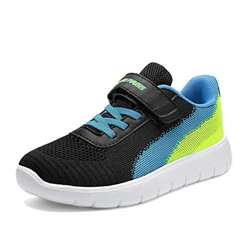 DREAM PAIRS Boys Girls Shoes Kids Tennis EZ-Ons MagicZips Athletic Running Walking Barefoot Zero Drop Sneakers,Size 12 Little Kid,Black/Blue/Neon/Green,Zoom-K