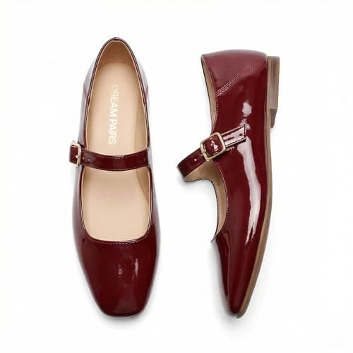 DREAM PAIRS Women's Flats Square Toe Mary Jane Flats Comfortable Casual Dress Shoes Ballet Flats with Buckle Strap Casual Work Office Mary Jane Shoes,Size 6.5,Burgundy,DWUMFA2520