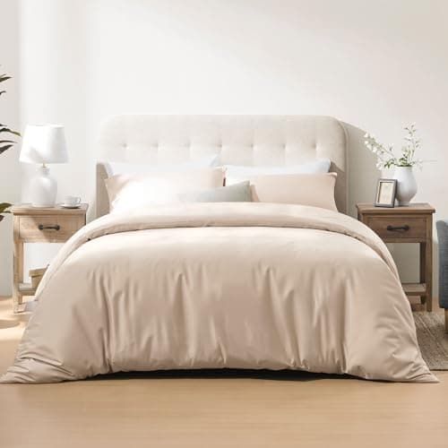 ACCURATEX Cooling Duvet Cover Set Queen Size - 100% Rayon Derived from Bamboo, Soft Cool Bedding Set with Zipper Clousure, Includes 1 Duvet Cover 90x90 Inches &2 Silky Pillow Cases 20x30 Inches,Sandy