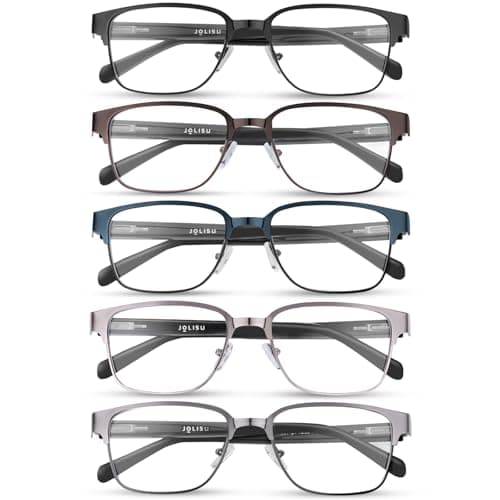 JOLISU 5PCS Reading Glasses Men - Blue Light Blocking Metal Frame for Mens/Women - Durable Readers Fit Read（ 0.75）
