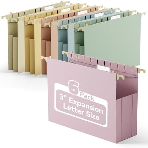 Ansook Hanging File Folders Letter Size,6 Pack Extra Capacity Filing Cabinet Folders,Heavy Duty 3" File Folders Hanging with Tabs,Hnging File Folder Organizer for File Frame File Storage Box