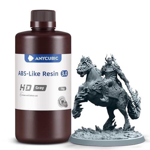 ANYCUBIC 3D Printer Resin, ABS-Like 3.0 Resin for 8K/14K/16K 3D Printing, Strong Strength, High Precision, Low Odor, Wide Compatibility for All LCD Resin 3D Printers (HD Grey, 1kg)