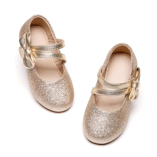 Otter MOMO Toddler Flower Girls Dress Shoes Mary Jane Party Flats Gold 5
