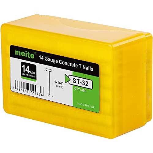 meite 14 Gauge Concrete Nails 400PCS 1-1/4" Length T Nails for Concrete Nailer Galvanized Rust-Proof T-Nails for Pneumatic Nail Gun Furring Strips