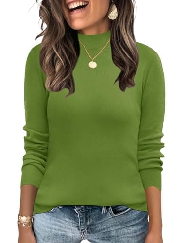 LOMON Pullover Sweaters for Women Dressy Casual Mock Turtleneck Long Sleeve Top Lightweight Knitted Sweater Woman Basic Undershirts Fruit Green