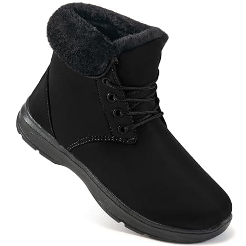 Ecetana Winter Boots for Women Snow Warm Fur Lined Waterproof Ankle Booties Lace Up Non Slip Flat Comfortable Womens Shoes