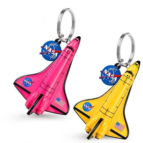 Auimce Cute Bag Charms Keychains for Backpacks Girls Women Car, NASA Space Shuttle Keychain, Small Llaveros Para Mujer Airplane Key Chain, Colorful PVC Funny Key Holder (raspberry red + warm yellow)