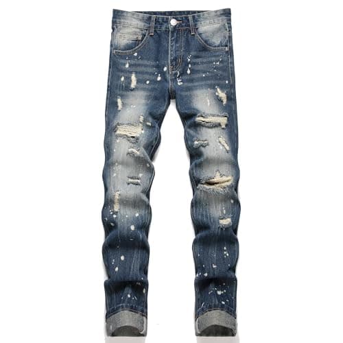 AITITIA Men's Ripped Regular Fit Straight Leg Jean (40, 3021 Blue)