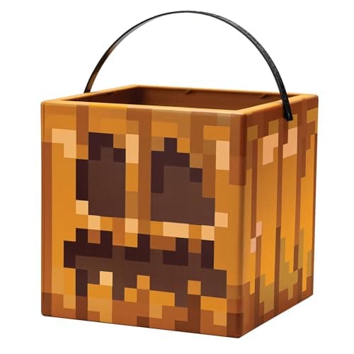 Disguise Minecraft Jack O' Lantern Treat Pail, Official Candy Bucket Costume Accessory for Kids & Décor, 7x7x7 inches