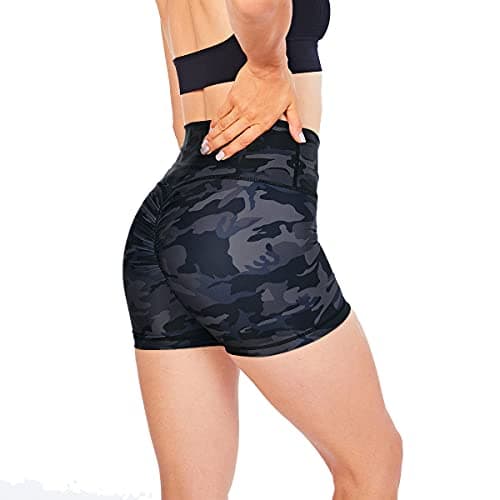 LA DEARCHUU Womens High Waisted Yoga Shorts,Scrunch Butt Seamless Athletic Workout Shorts,Black Print,L