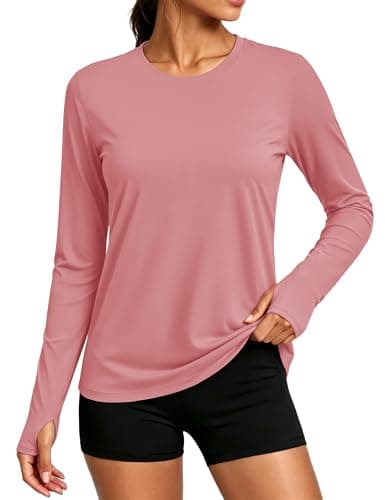 MAGCOMSEN Womens Long Sleeve Shirts Quick Dry Sun Shirts UV Protection Fishing Hiking Tops with Thumb Holes Grey Pink S