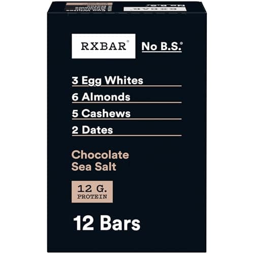 RXBAR Protein Bars, 12g Protein, Gluten Free Snacks, Chocolate Sea Salt, 22oz Box (12 Bars)