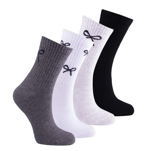Petit Minou Pippa Seamless-Toe Turkish Cotton Crew Socks - Cool Comfort 4-Pack Women's Socks (US, Numeric, 6, 9, Regular, Regular, Elegance)