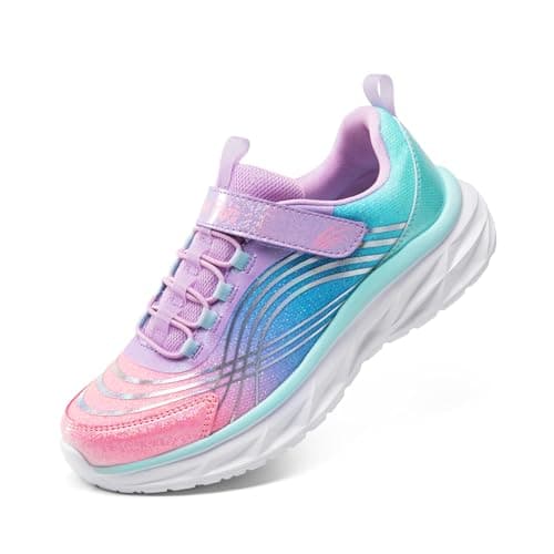 DREAM PAIRS Girls Shoes Sneakers Kids Tennis Shoes Sparkle ColorBurst Lightweight Running Casual Walking Shoes,Size 6 Big Kid,Pink/Rainbow,SDRS2405K